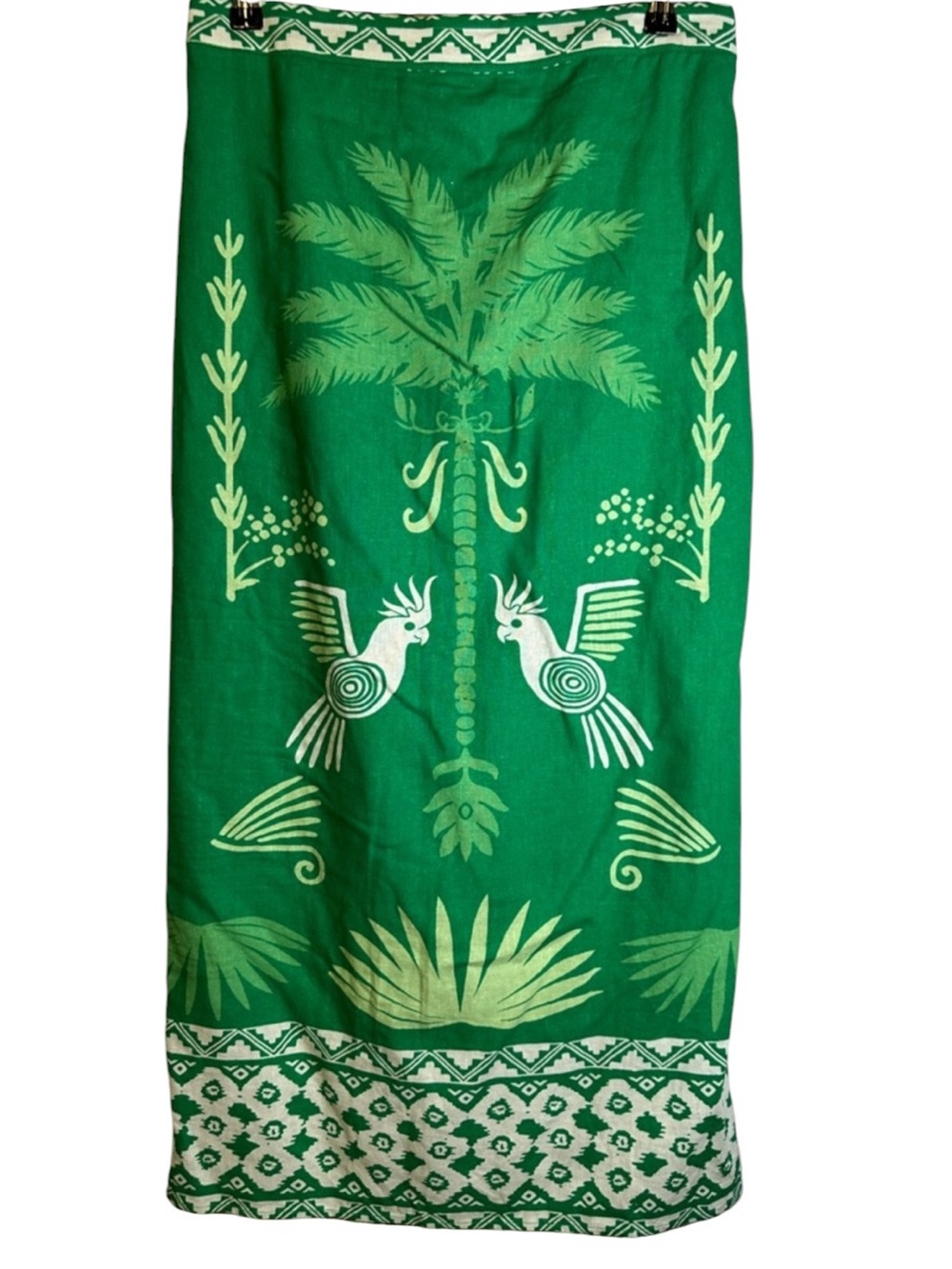 Rachel Zoe M Linen Blend Tropical Palm Bird Maxi Skirt Resort Coastal Boho